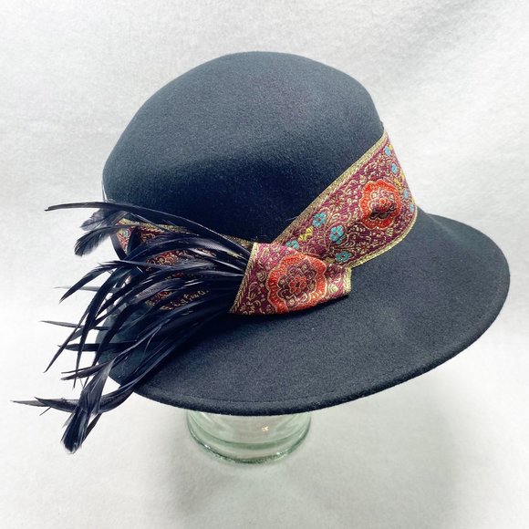 Betmar New York Black Wool Bucket Hat with Feather Detail main image 6